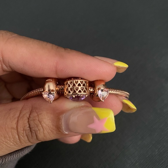 Pandora Rose Gold Snake Chain Bracelet with 3 charms - Picture 5 of 5
